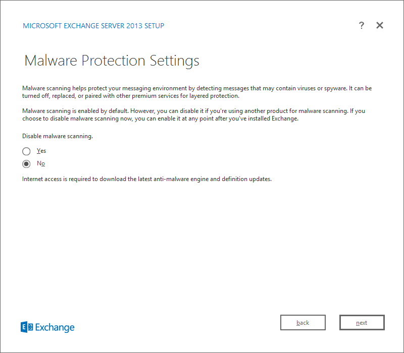 Install Exchange 2013 Malware Protection Settings