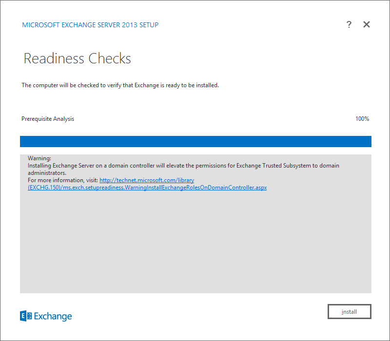Install Microsoft Exchange 2013 Readines Checks