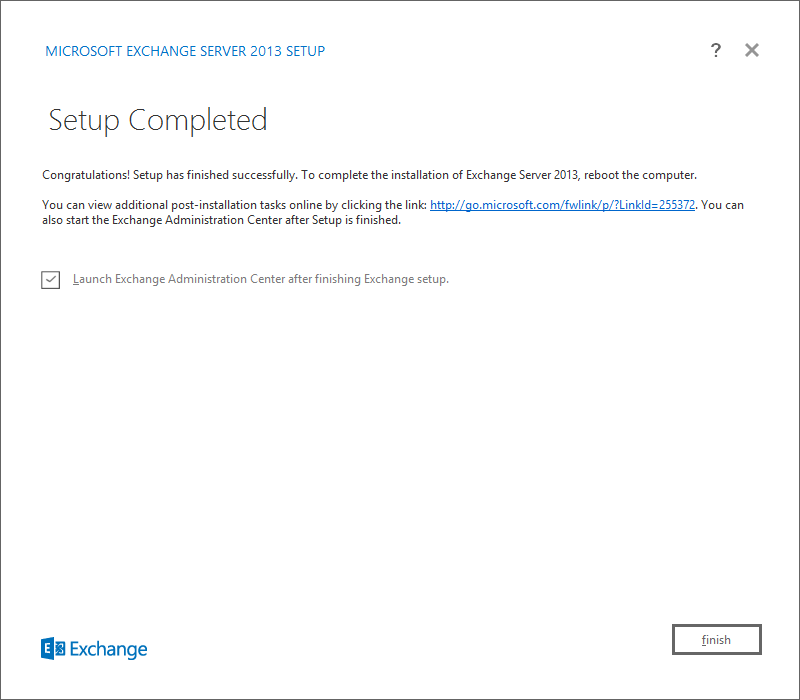 Install Microsoft Exchange 2013 Setup Completed
