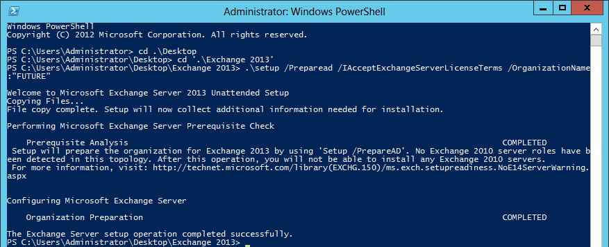 Install and deploy Exchange2013 on Windows Server 2012 prepare Active Directory